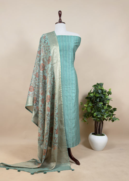 Aquamarine Chanderi Suit With Organza Dupatta