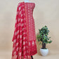 Red Maheshwari Silk Unstitched Suit With Leheriya And Block Print