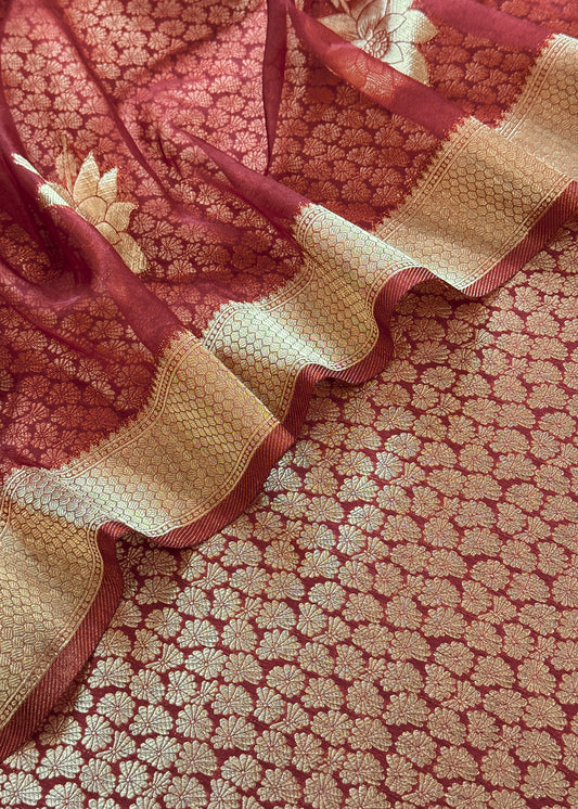 Indian Traditional Wear Brocade Organza Fabric

