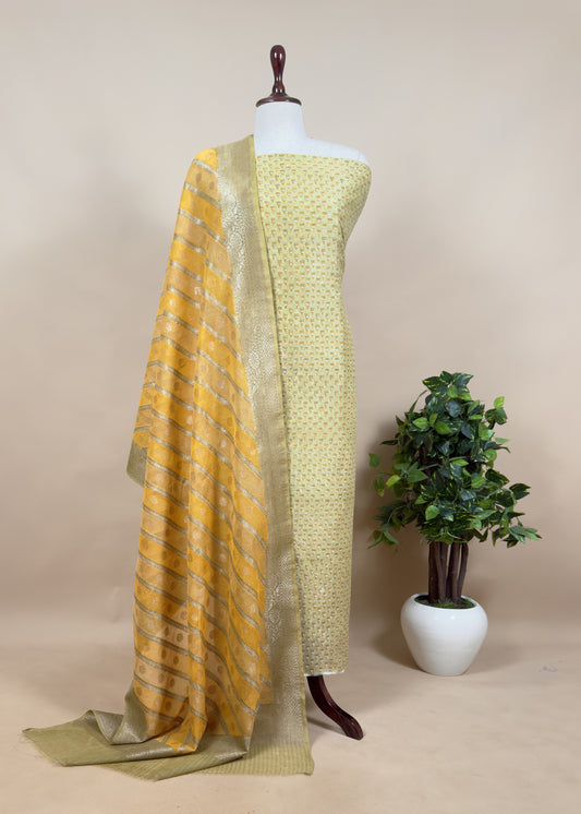 Chanderi Cotton Suit With Yellow Banarasi Dupatta