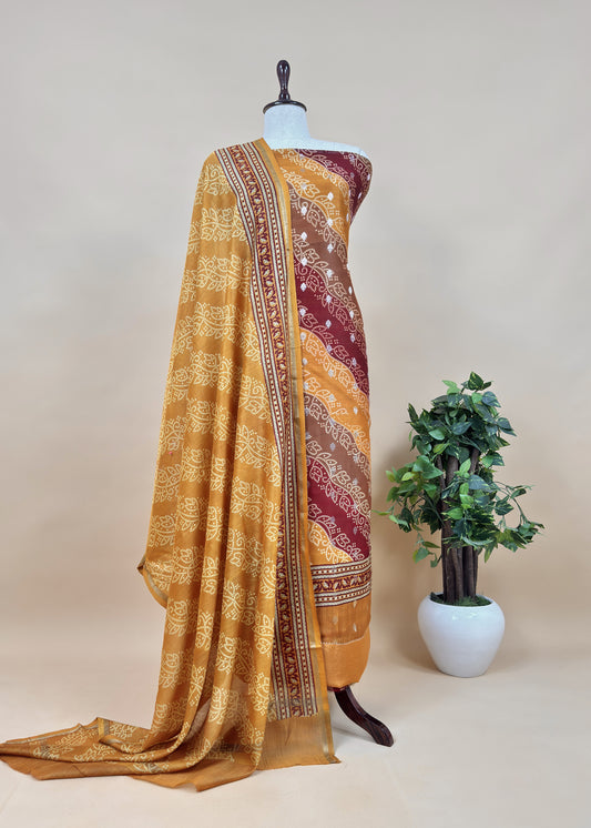 Yellow Pure Maheshwari Silk Suit With Banarasi Bootis