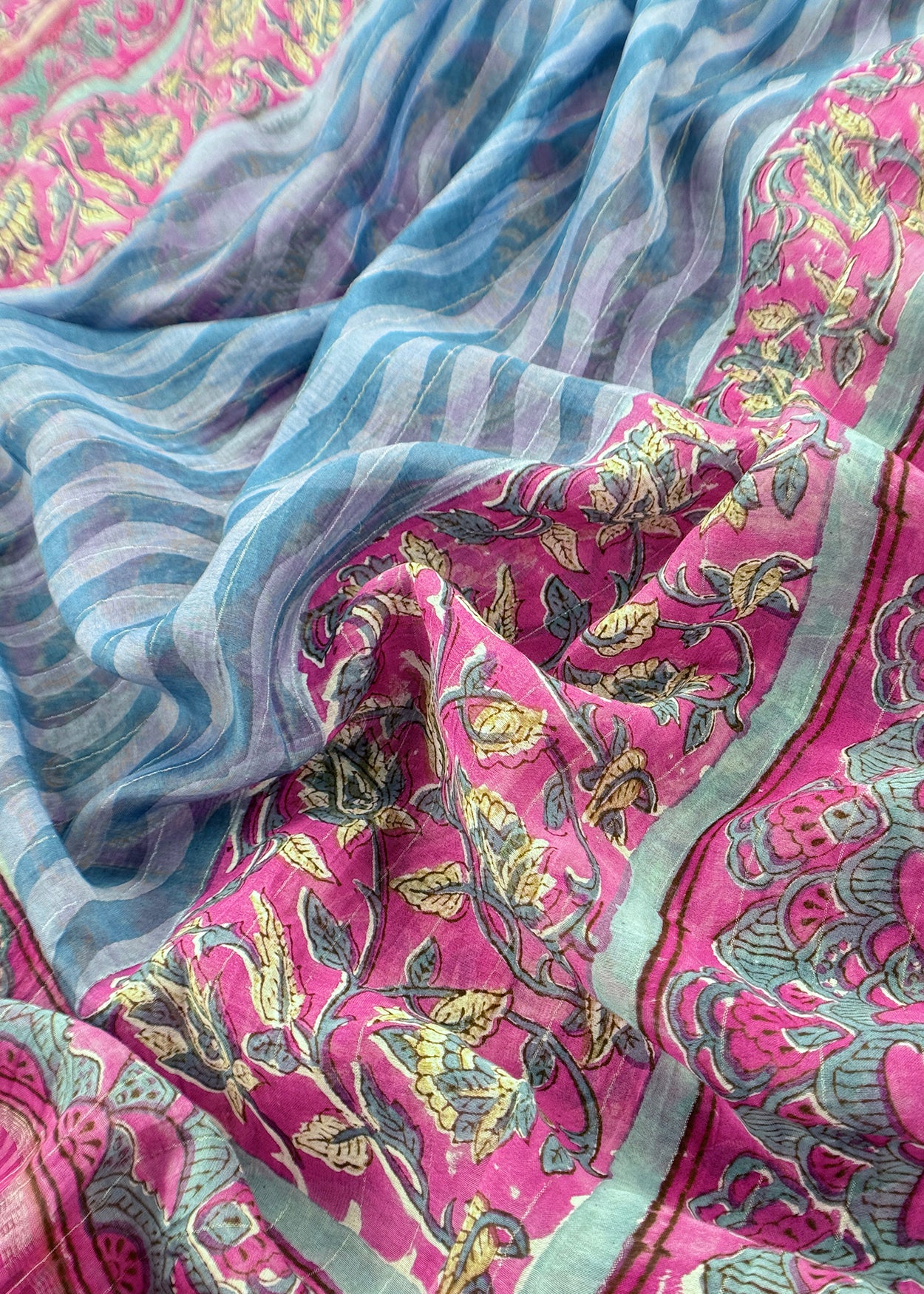Pink Pure Mulmul unstitched Suit Fabric With Jaipuri Handblock Print