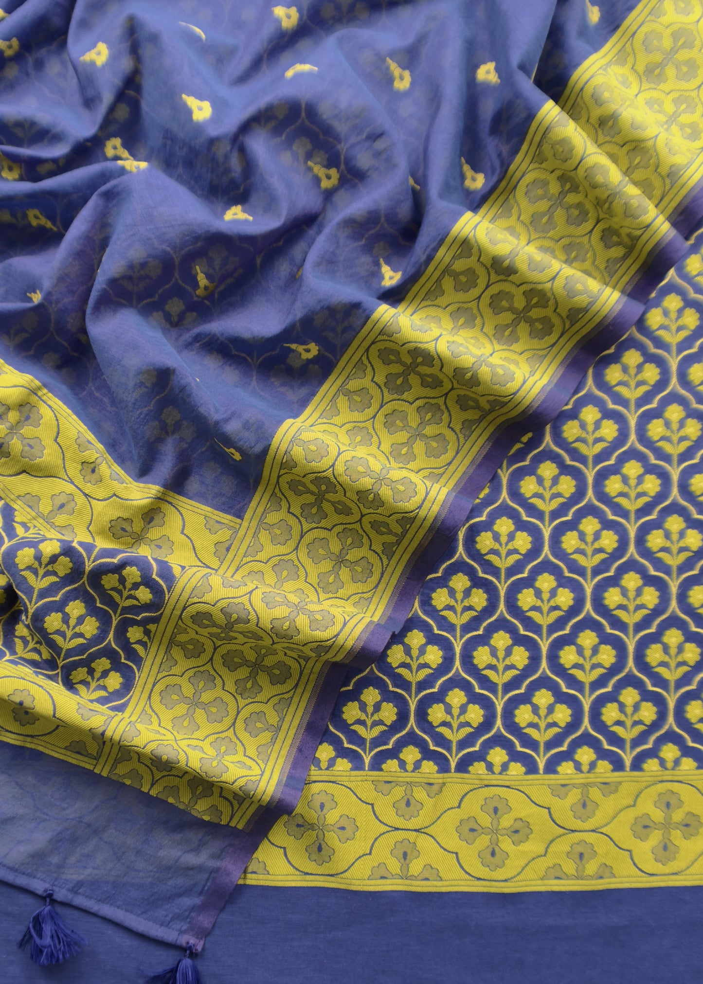 Blue And Yellow Handloom Banarasi Suit With Paithani Weaving