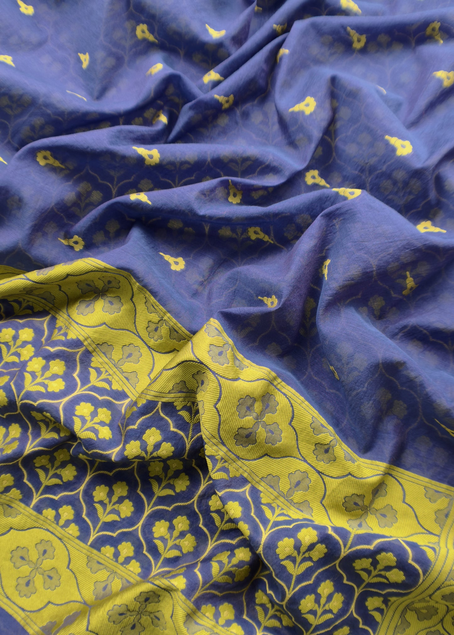 Blue And Yellow Handloom Banarasi Suit With Paithani Weaving