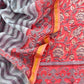 Orange Gulbahar Pure Mulmul Unstitched Suit Fabric With Jaipuri Handblock Print