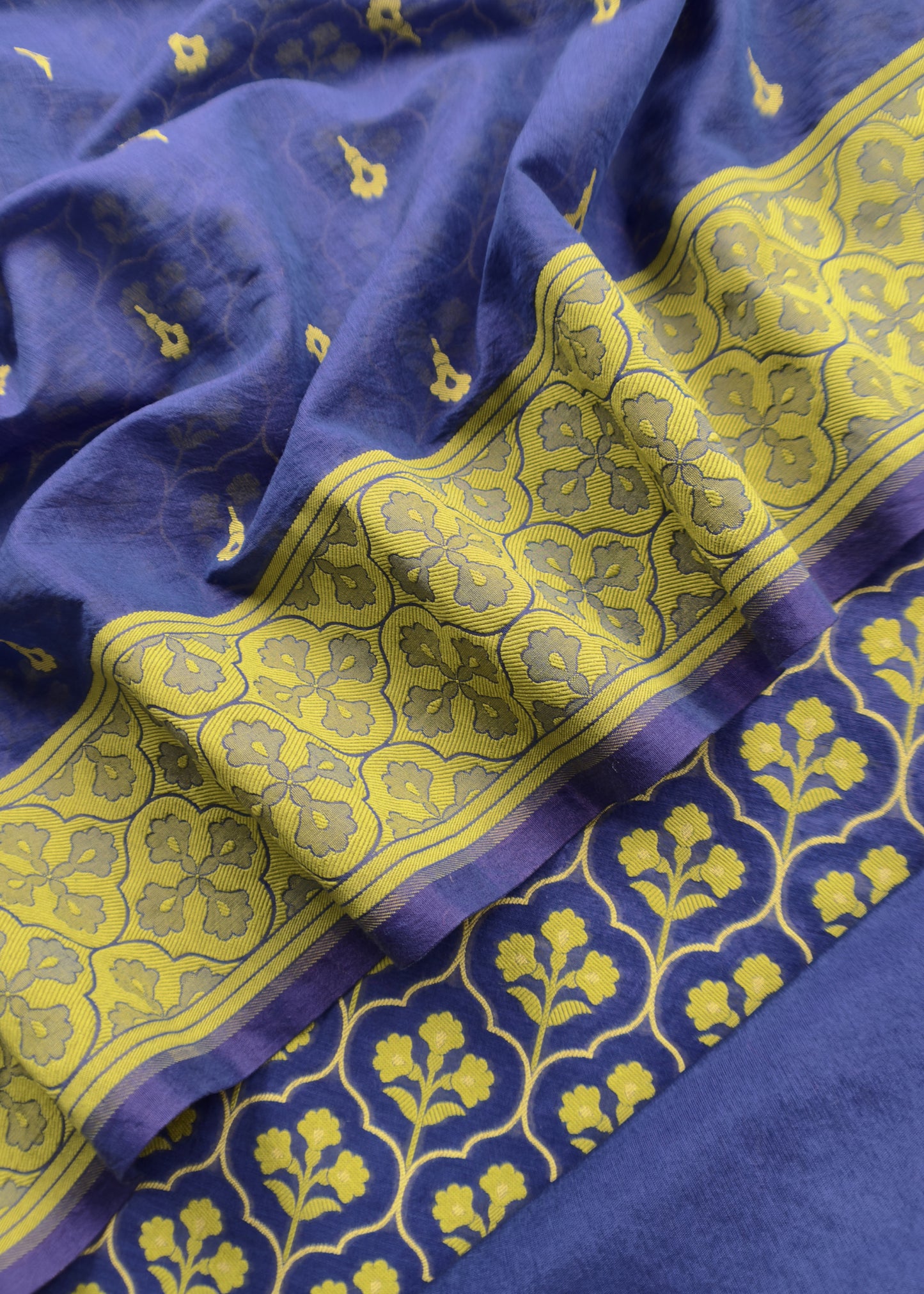 Blue And Yellow Handloom Banarasi Suit With Paithani Weaving