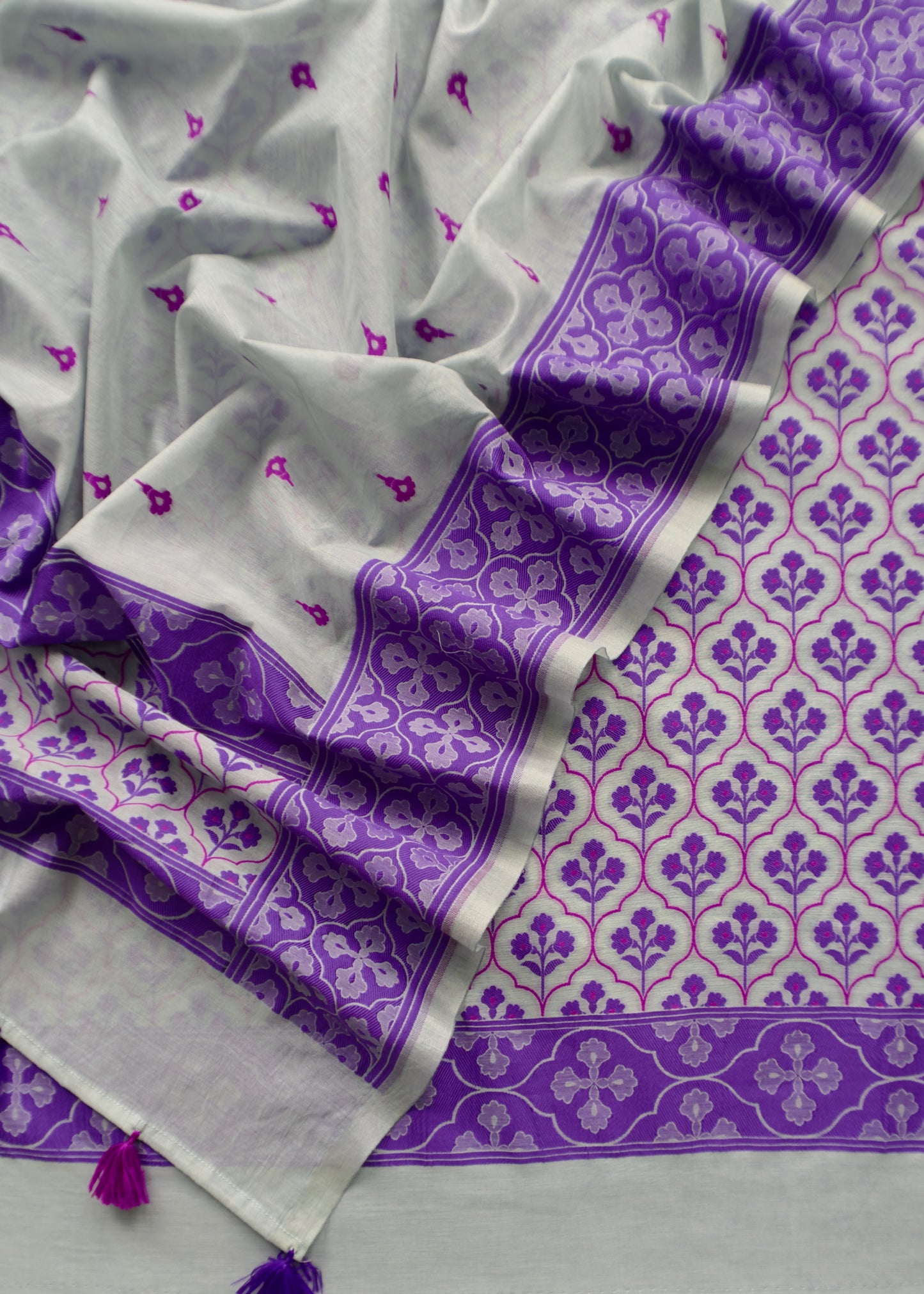 Gray And Purple Handloom Banarasi Suit With Paithani Weaving