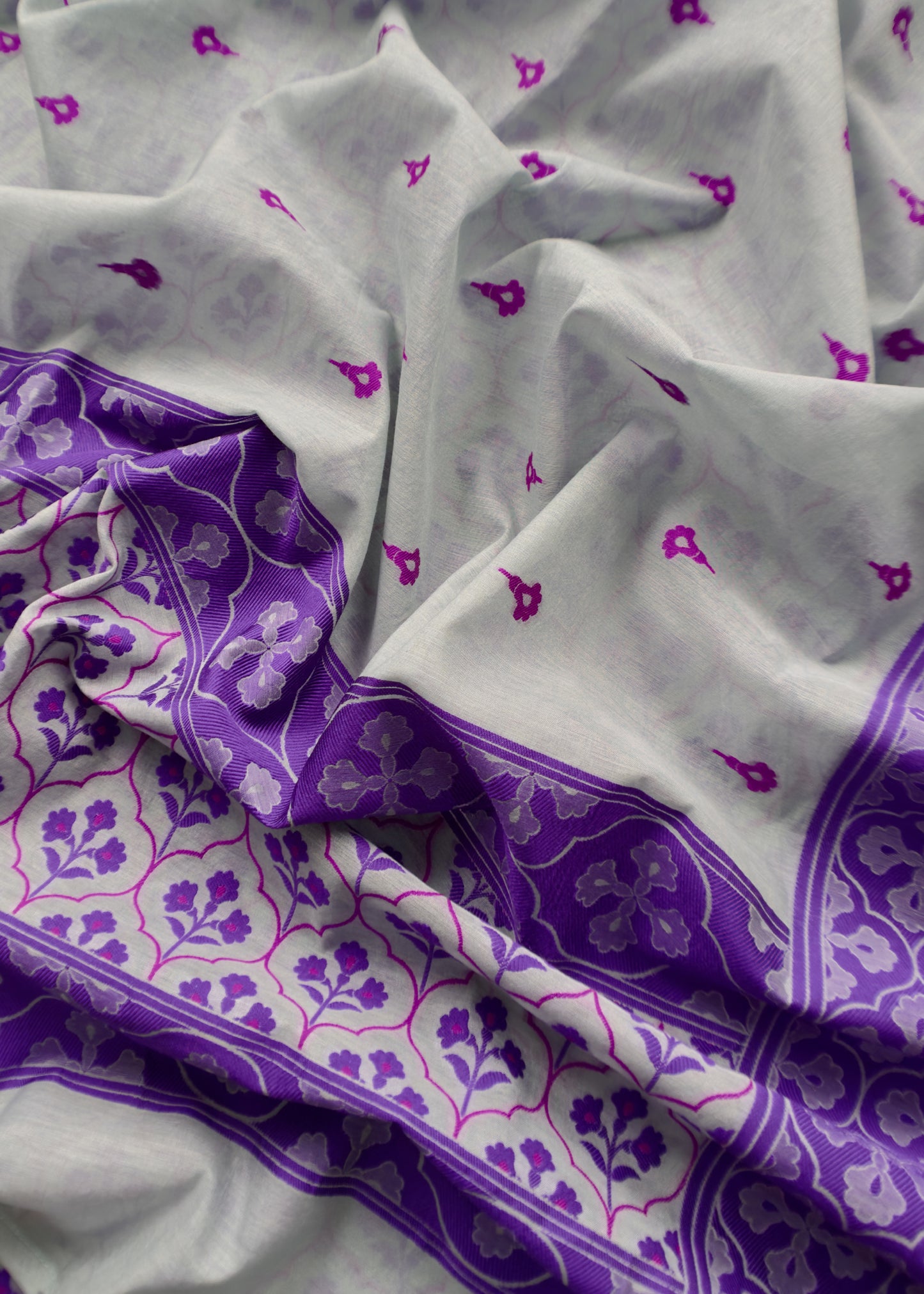 Gray And Purple Handloom Banarasi Suit With Paithani Weaving