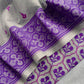 Gray And Purple Handloom Banarasi Suit With Paithani Weaving