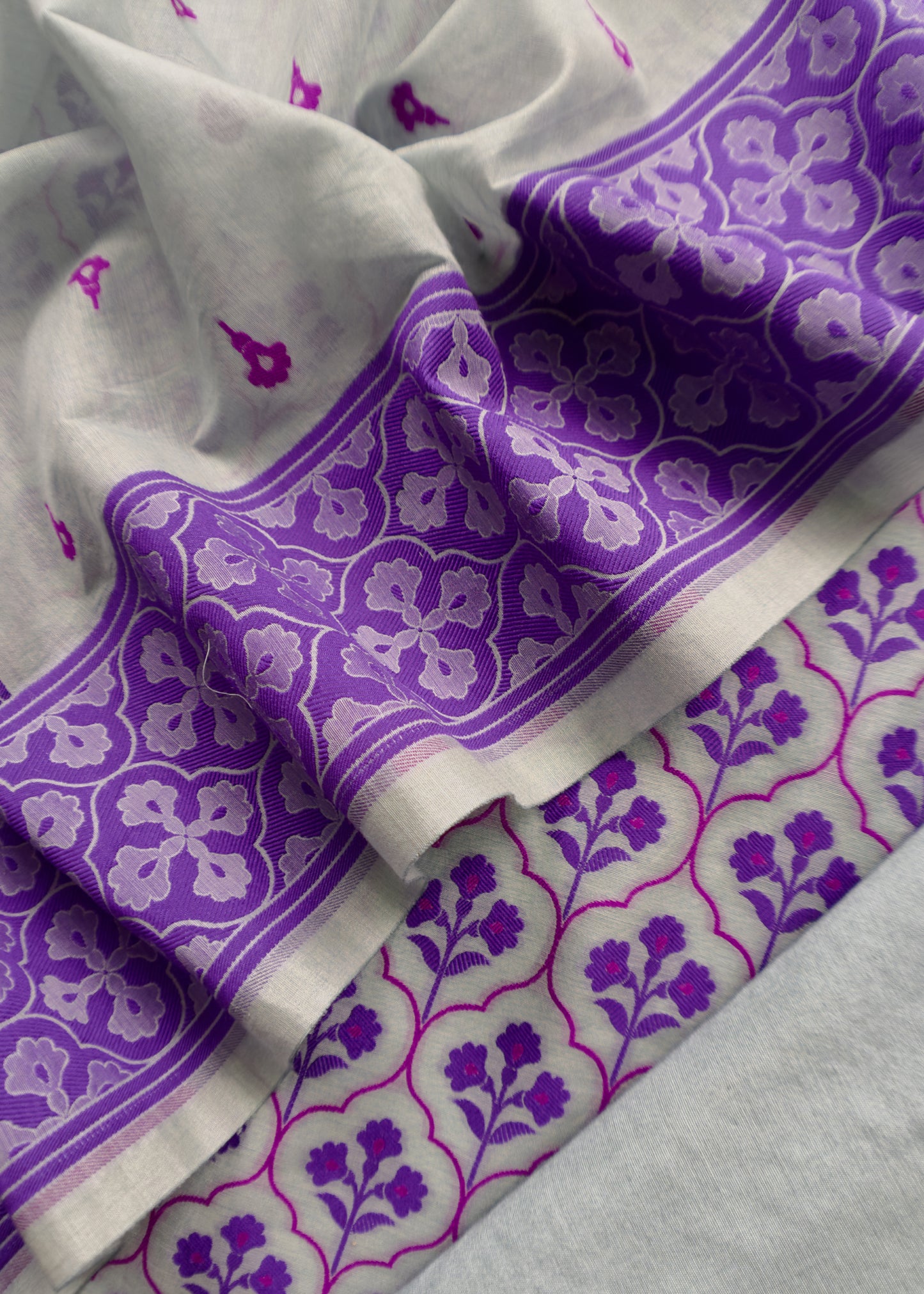 Gray And Purple Handloom Banarasi Suit With Paithani Weaving