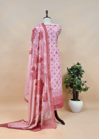 Pink Pure Maheshwari With Traditional Hand Block Print