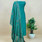 Turquoise Pure Handblock Print Maheshwari Silk Suit With Kantha Stitch Embroidery