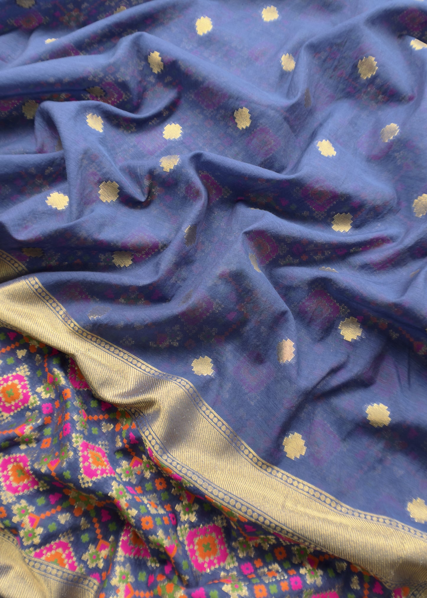 Blue Handwoven Unstiched Patola Suit in Pure Cotton