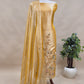 Yellow Tissue Silk Suit With Thread Embroidery And Patch Work