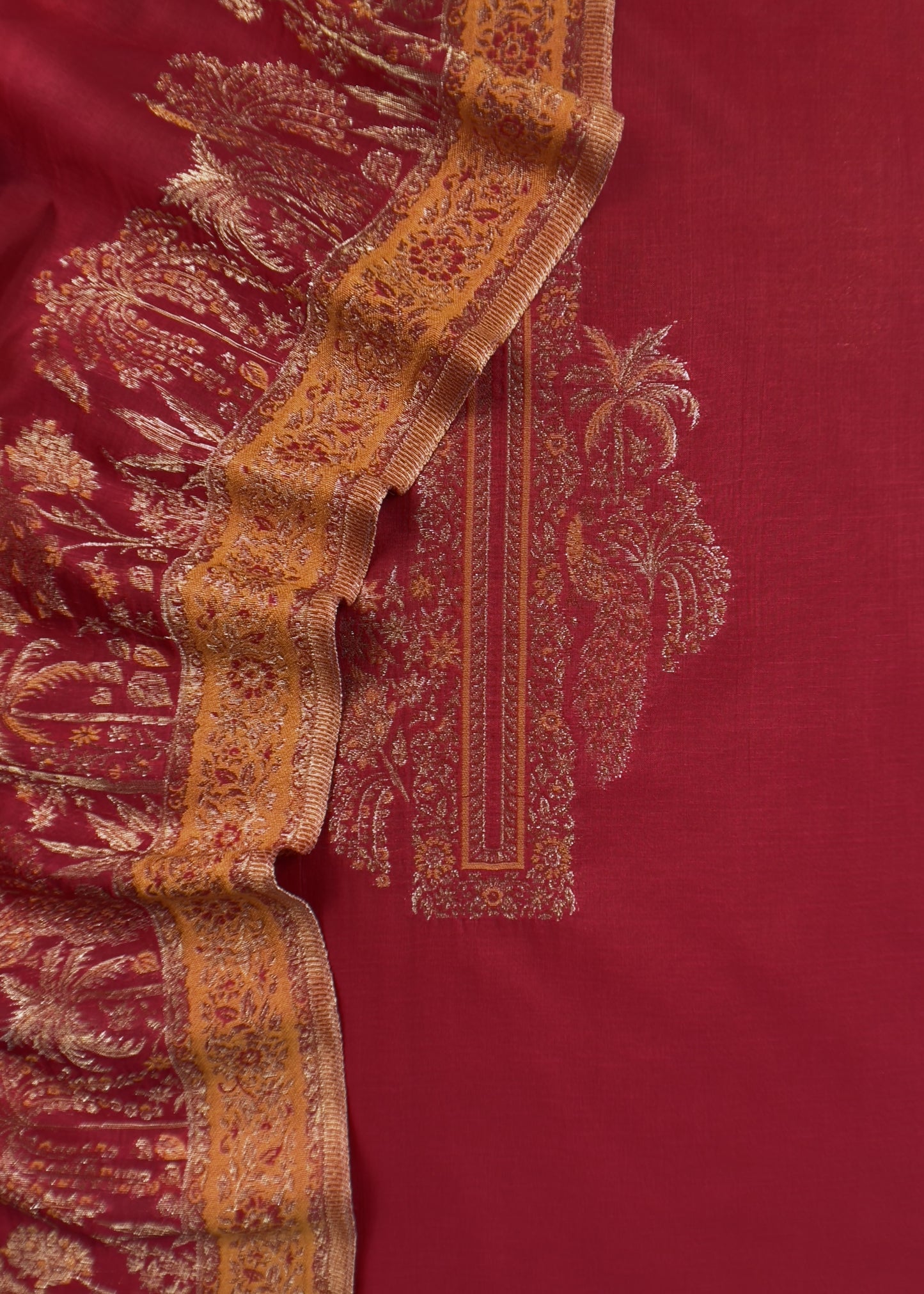 Maroon Premium Kani Silk Suit With Kani Zari Weaving