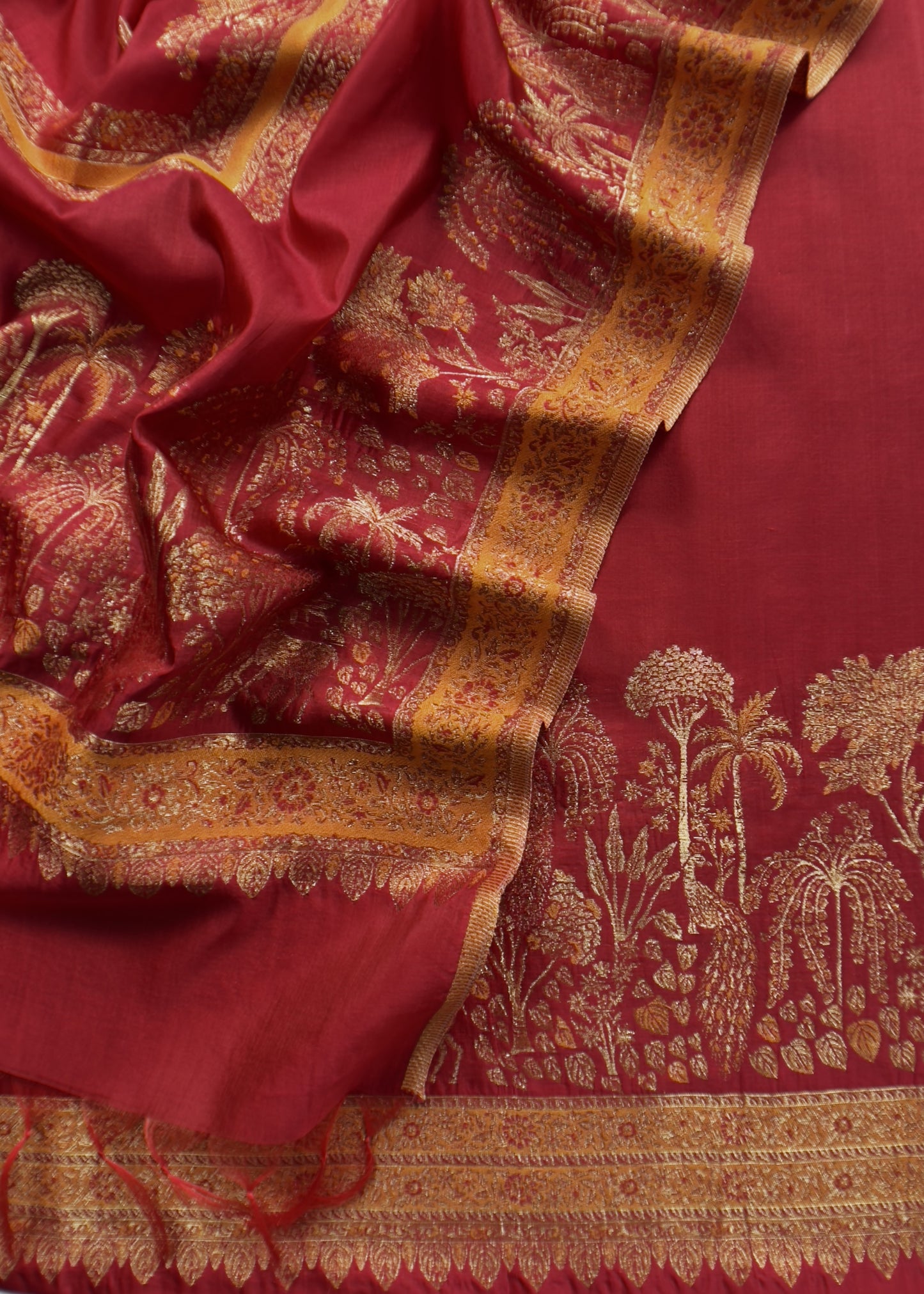 Maroon Premium Kani Silk Suit With Kani Zari Weaving