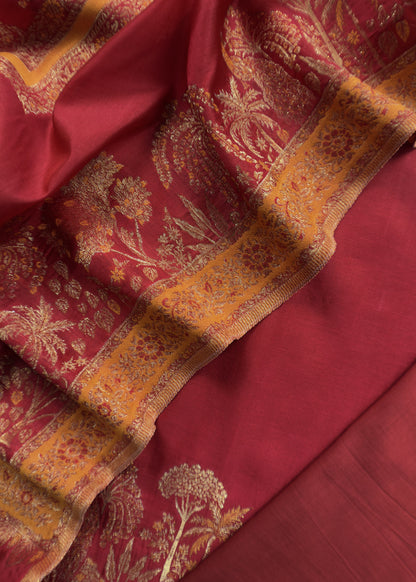 Maroon Premium Kani Silk Suit With Kani Zari Weaving