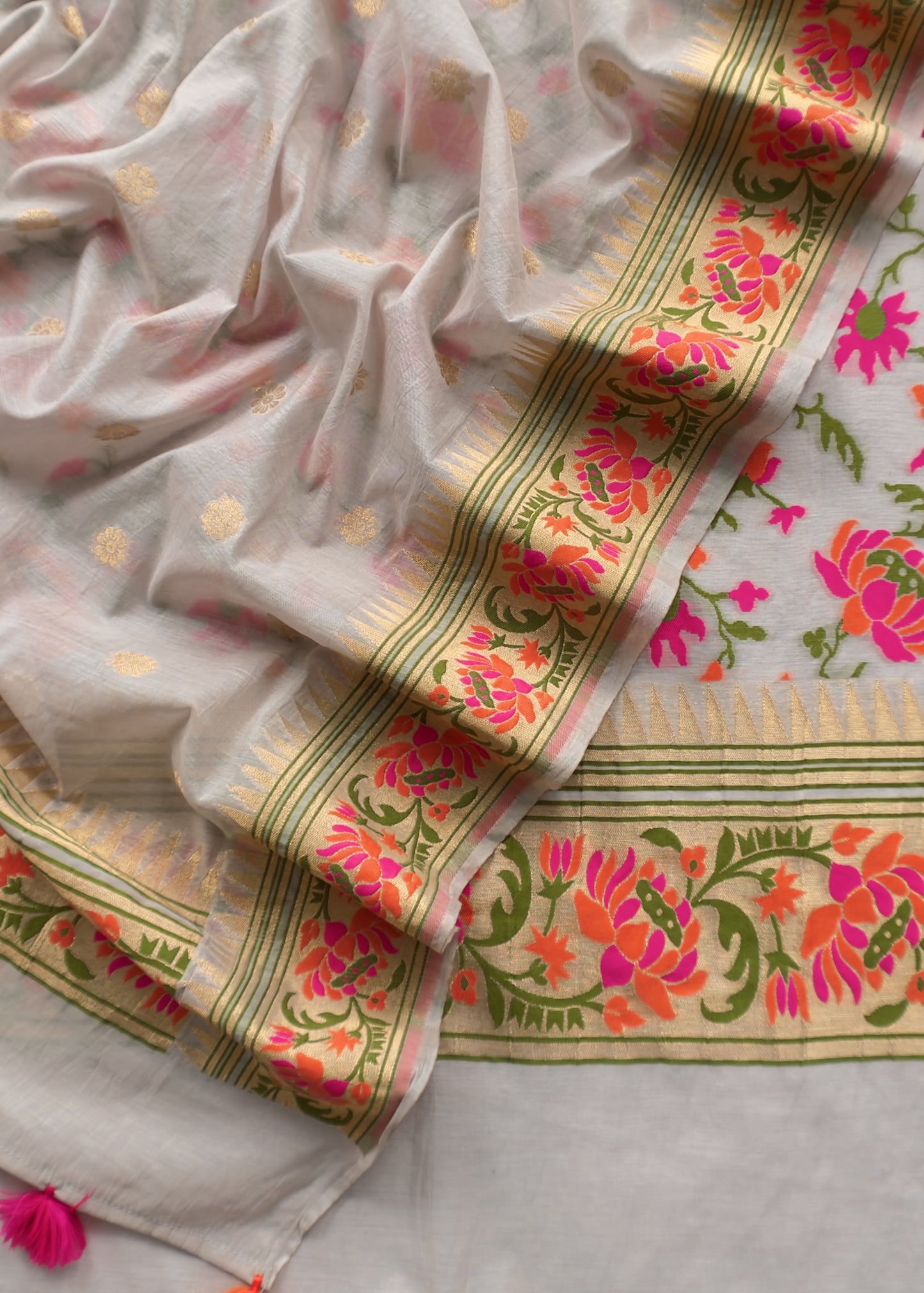 Off White Handloom Banarasi Suit With Paithani Weaving