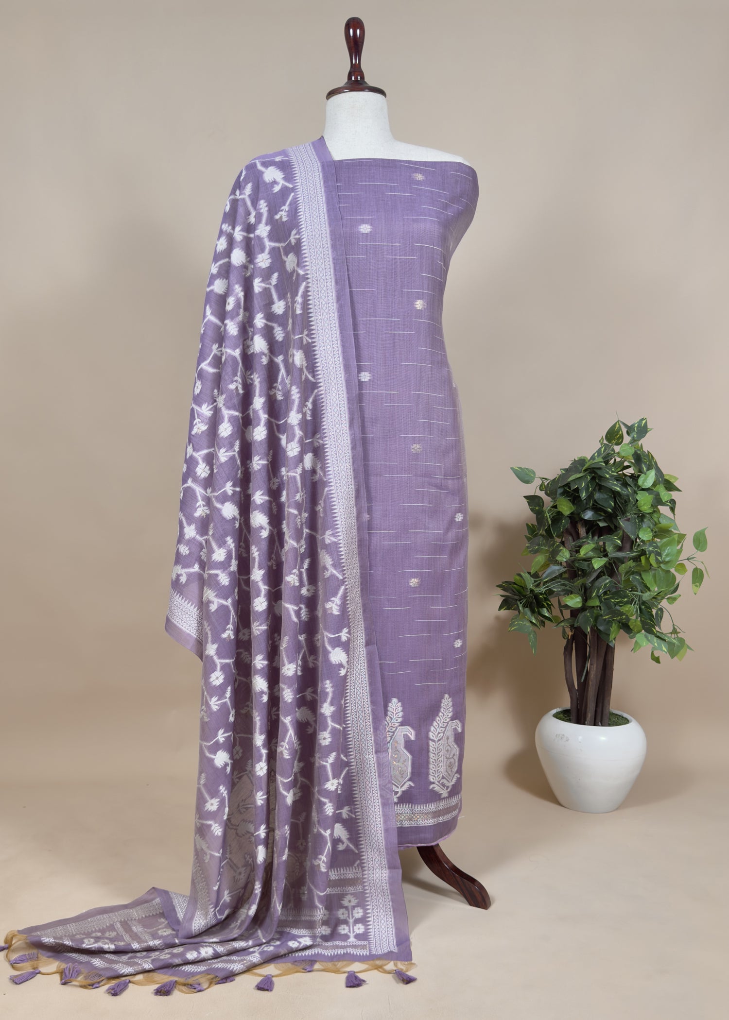 linen chanderi suit with jamdani weaving

