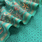Turquoise Pure Handblock Print Maheshwari Silk Suit With Kantha Stitch Embroidery