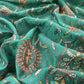 Turquoise Pure Handblock Print Maheshwari Silk Suit With Kantha Stitch Embroidery