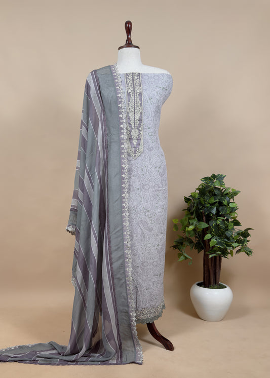 Green Linen Suit With Organza Dupatta