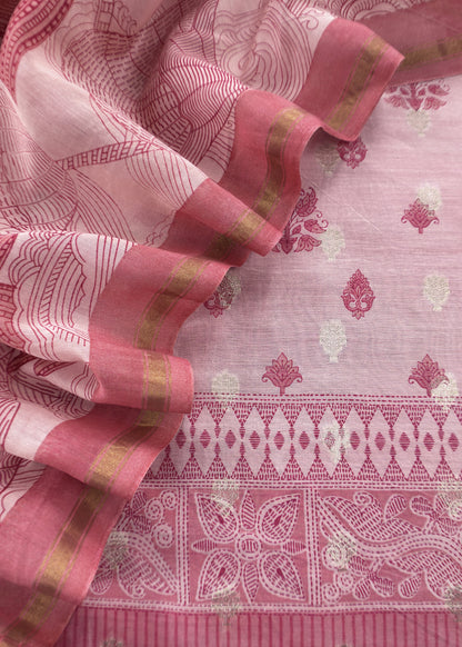 Pink Pure Maheshwari With Traditional Hand Block Print