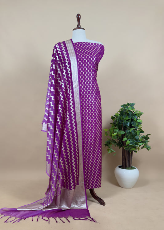 Purple Silk Suit With Organza Dupatta