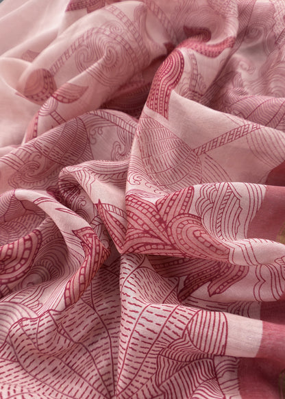 Pink Pure Maheshwari With Traditional Hand Block Print