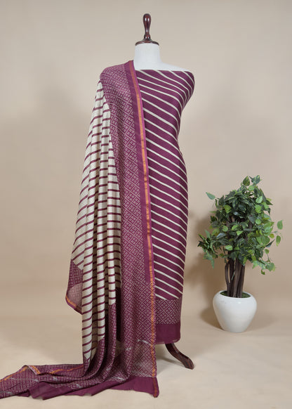 Pure Maheshwari Unstitched Suit Vertical Print Dupatta