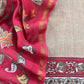 Red And Beige Kalamkari Print Pure Maheshwari Silk Suit With Dupatta