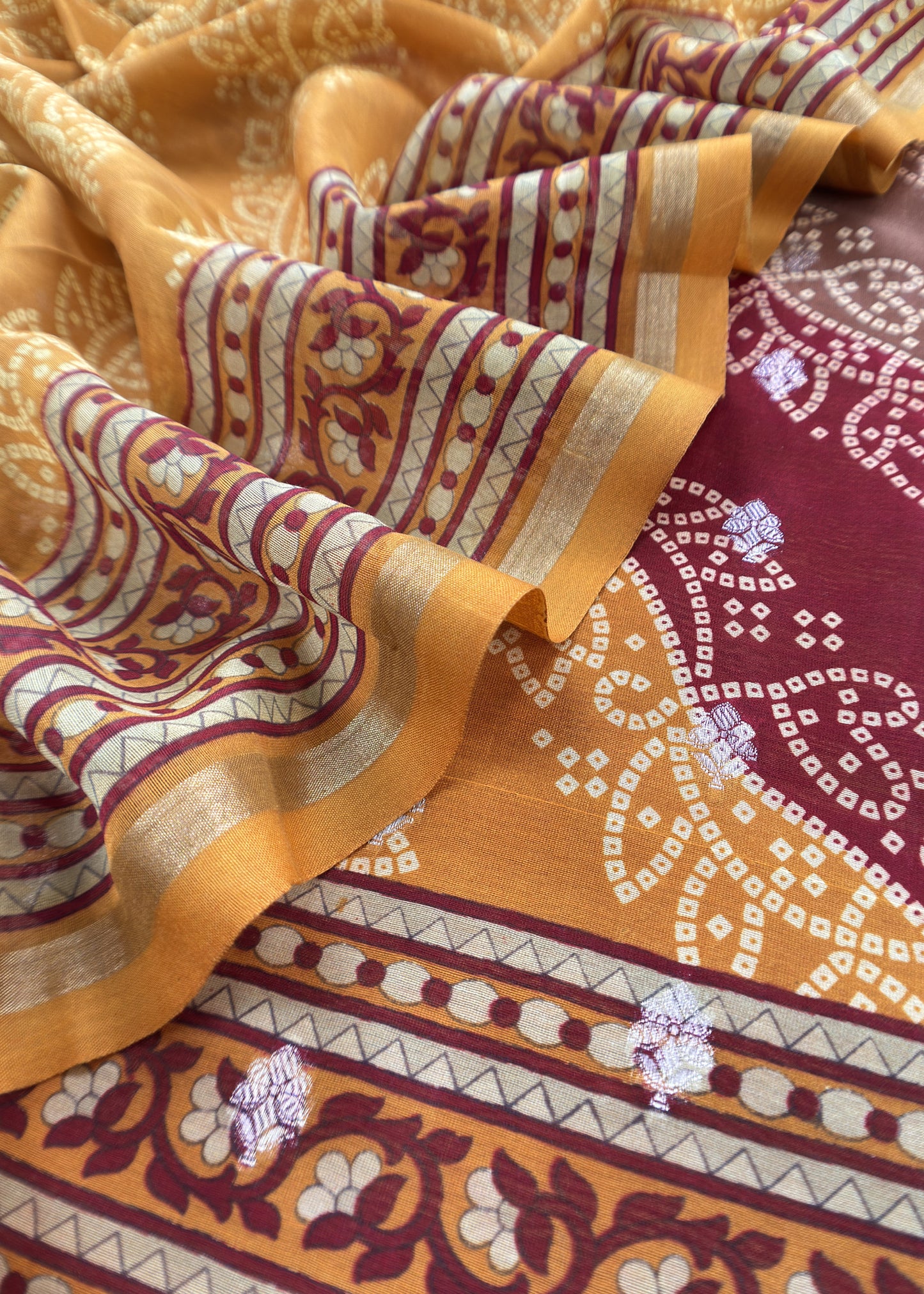 Yellow Pure Maheshwari Silk Suit With Banarasi Bootis