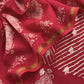 Red Maheshwari Silk Unstitched Suit With Leheriya And Block Print
