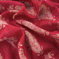 Red Maheshwari Silk Unstitched Suit With Leheriya And Block Print