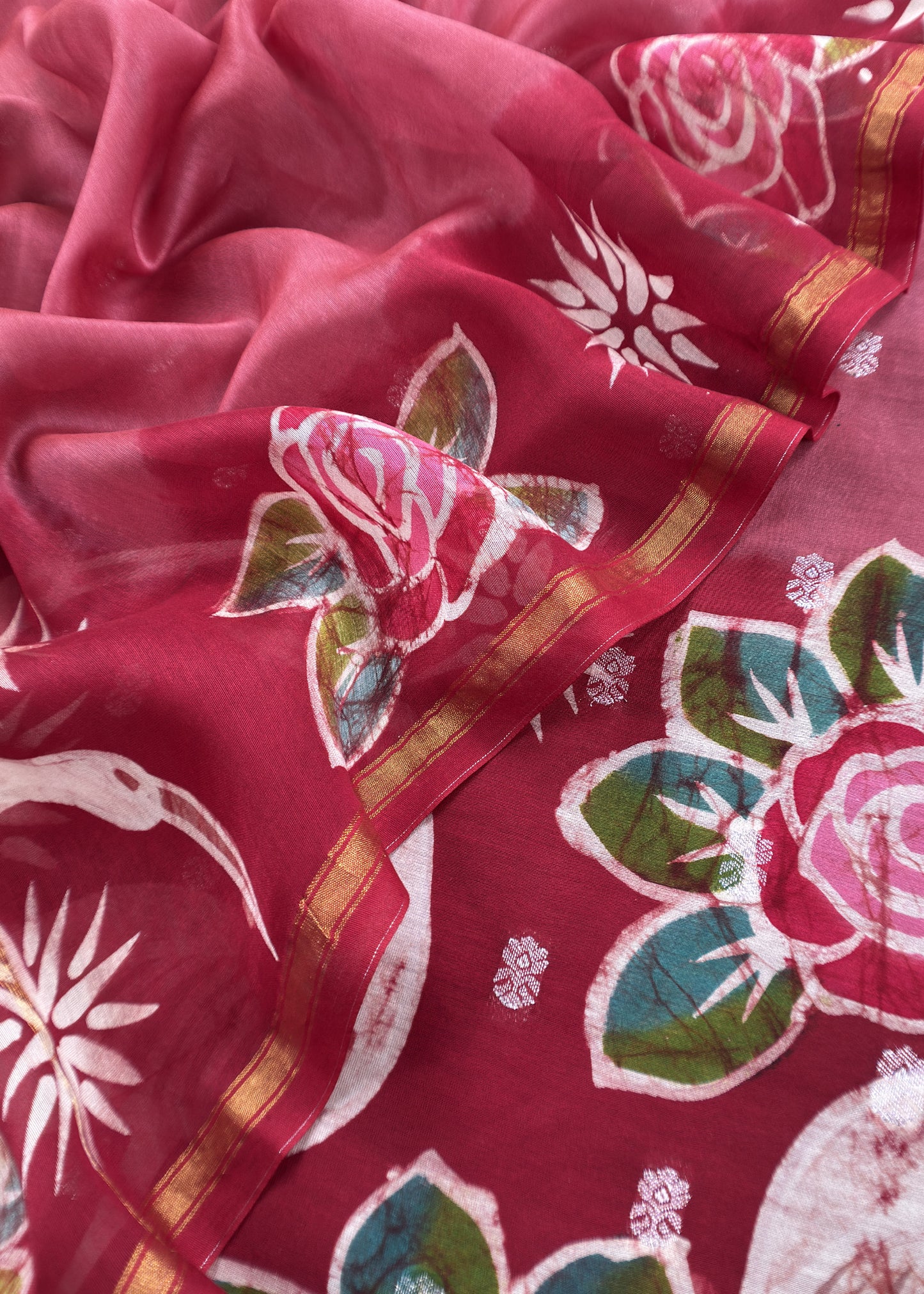 Brown Handpainted Hans and Flowers Maheshwari Silk Suit With Banarasi Bootis