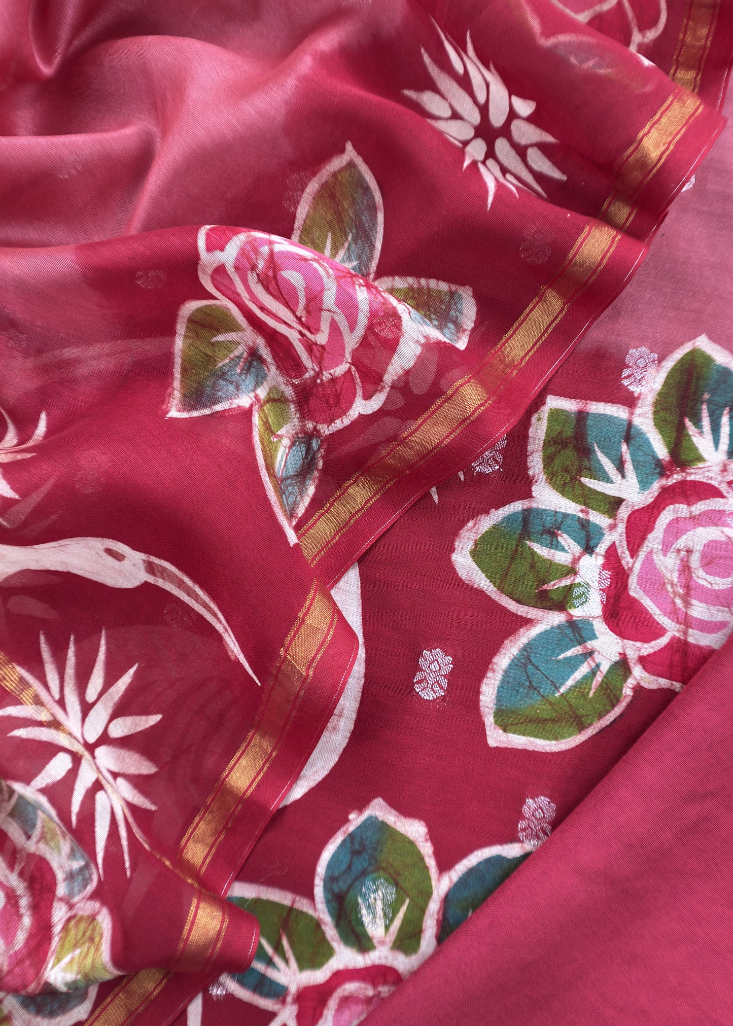 Brown Handpainted Hans and Flowers Maheshwari Silk Suit With Banarasi Bootis