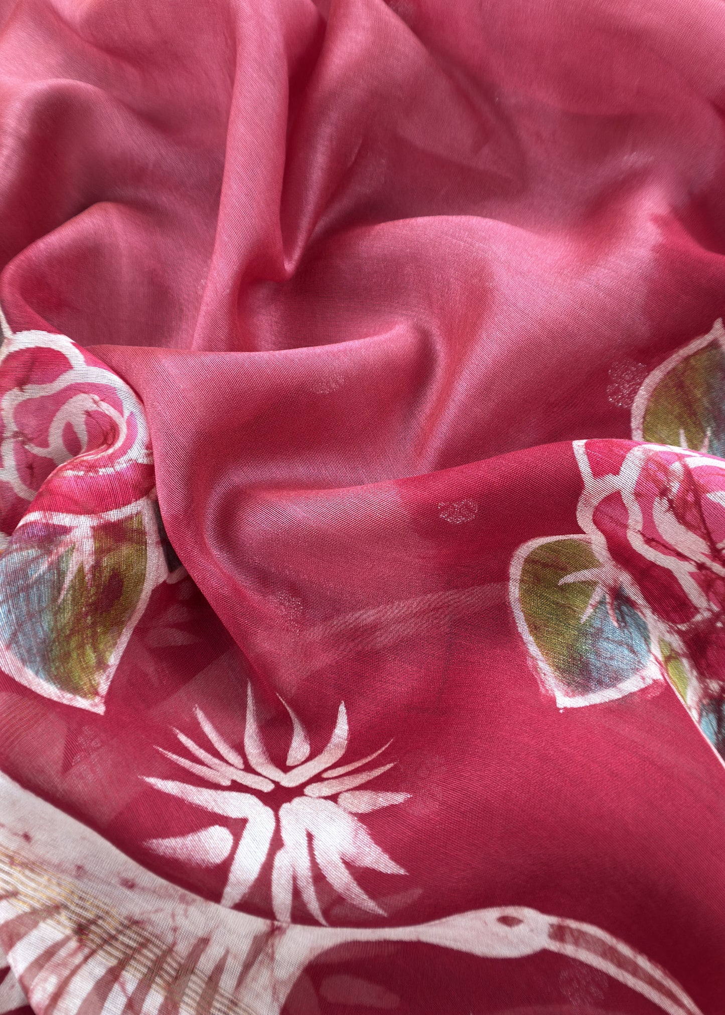 Brown Handpainted Hans and Flowers Maheshwari Silk Suit With Banarasi Bootis