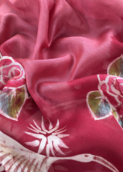 Brown Handpainted Hans and Flowers Maheshwari Silk Suit With Banarasi Bootis