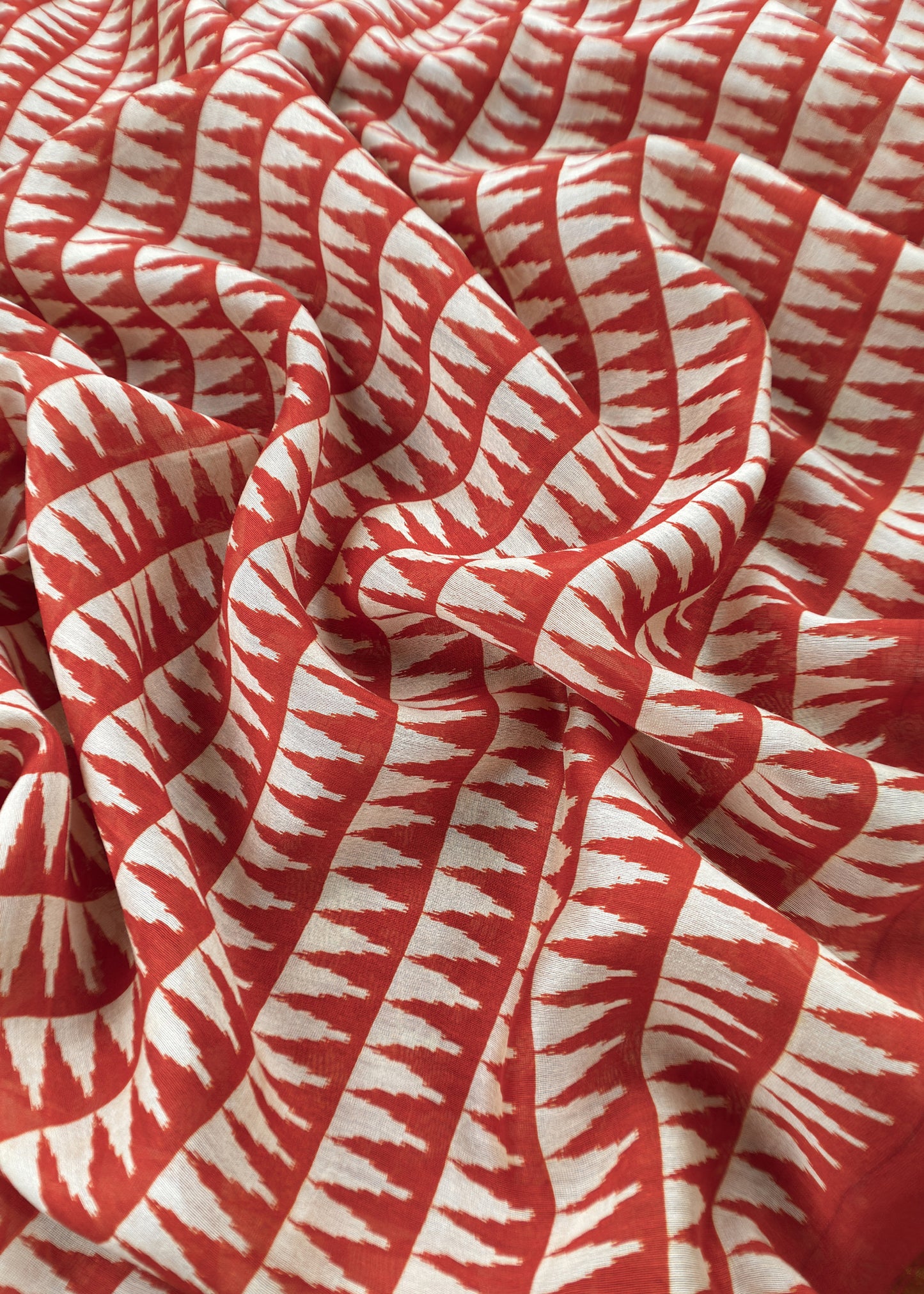 Orange Block Print Handloom Maheshwari Silk Suit Fabric