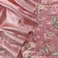 Red Tissue Silk Suit With Thread Embroidery And Patch Work