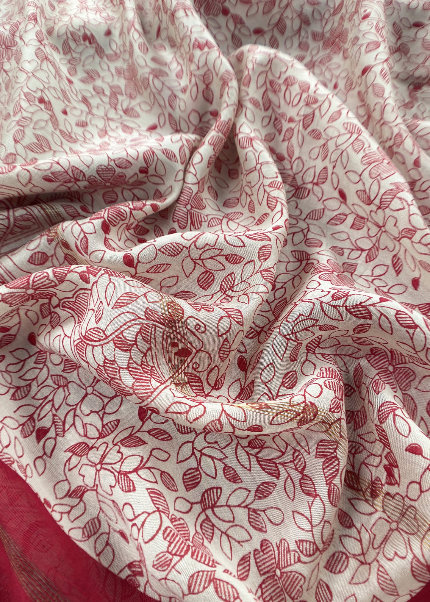 Red Bandhani Suit In Maheshwari With Madhubani Dupatta