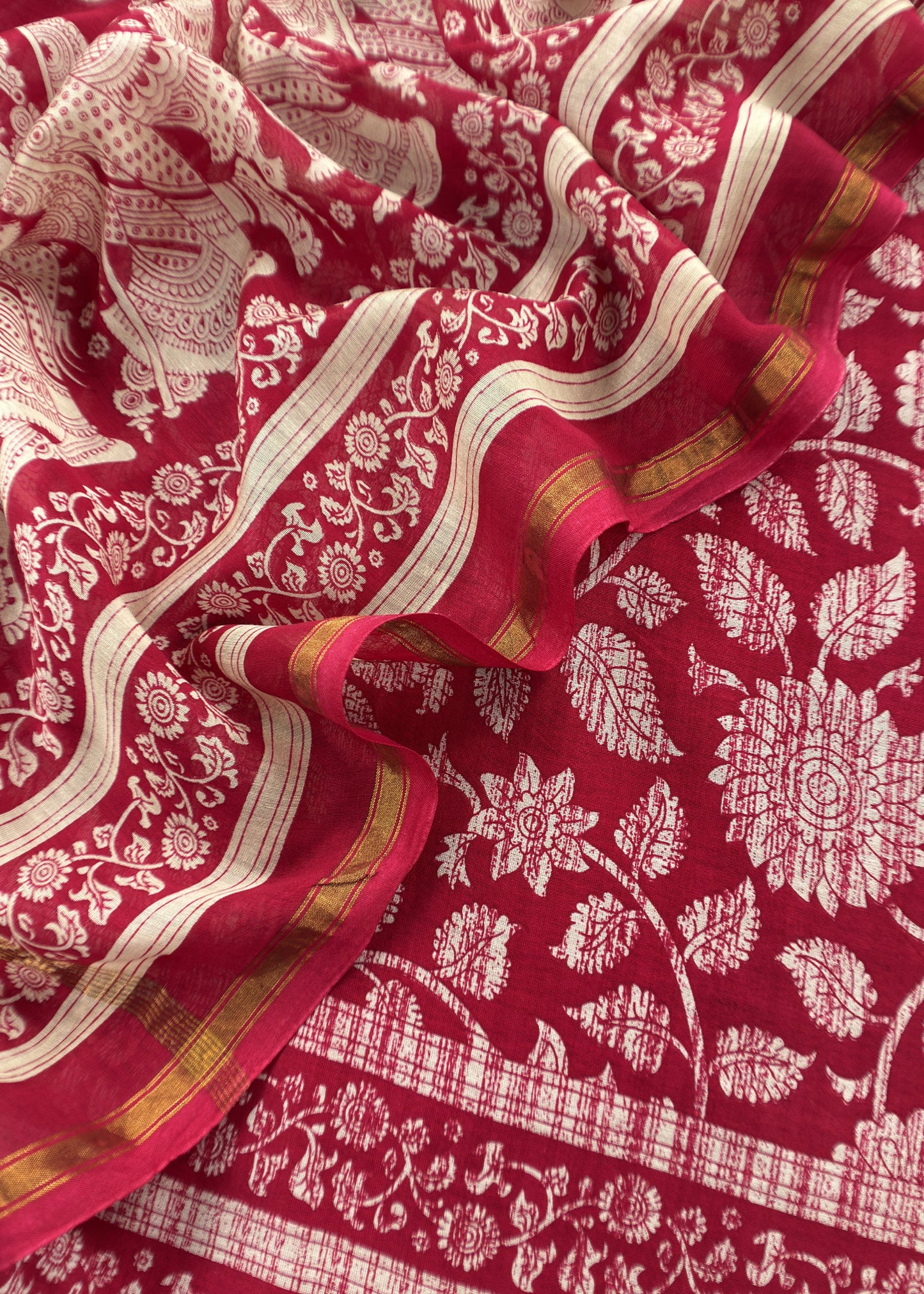 Red Maheshwari Silk Suit With Kalamkari Dupatta