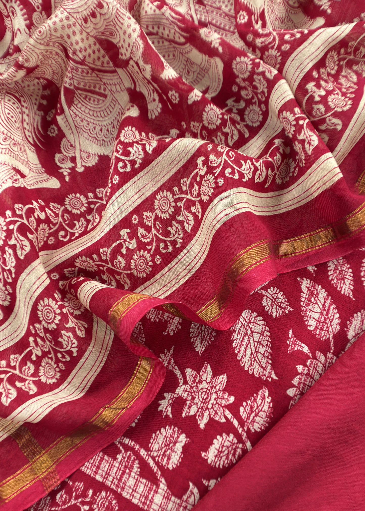 Red Maheshwari Silk Suit With Kalamkari Dupatta
