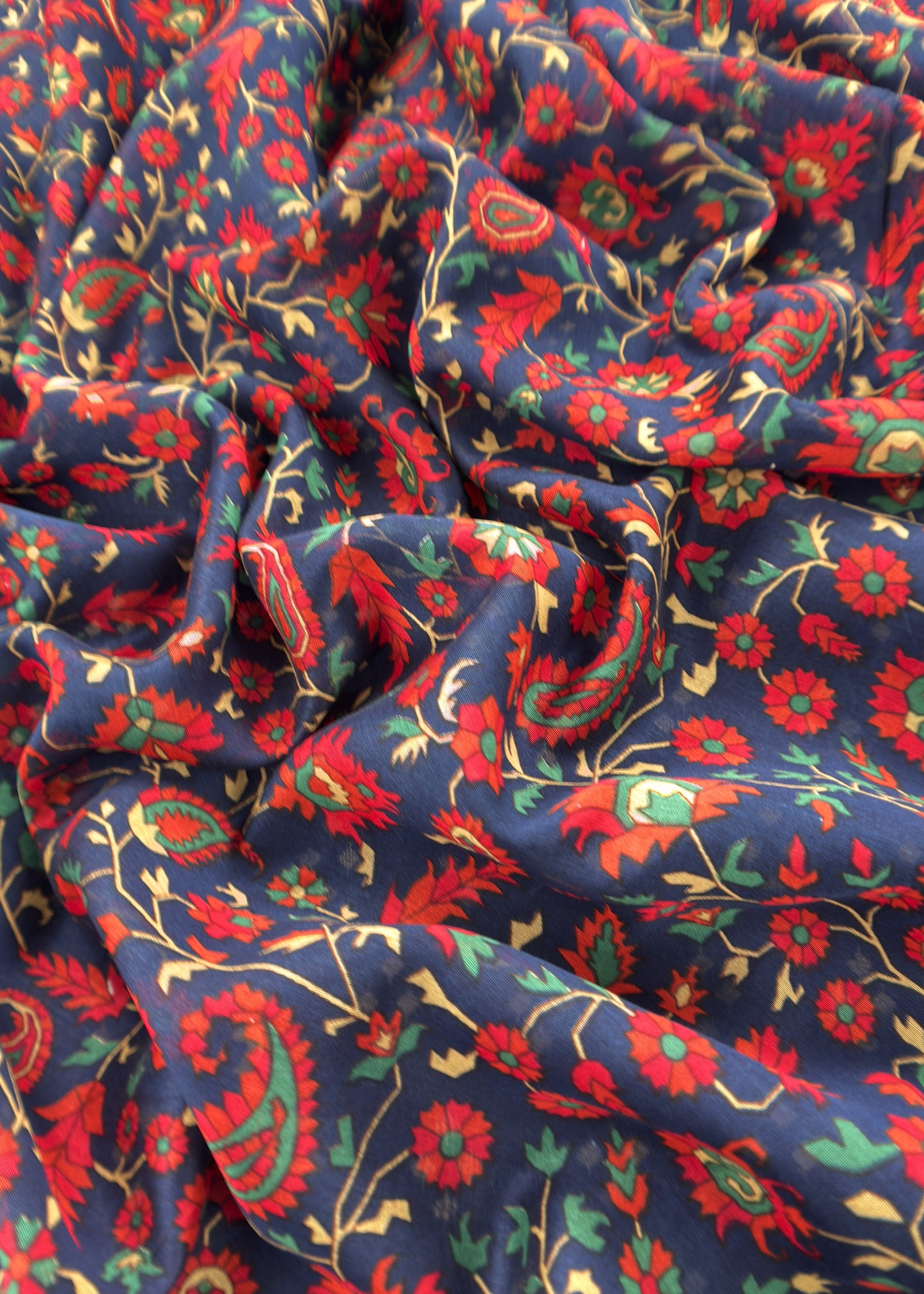 Blue Maheshwari Silk Unstitched Suit With Bandhani And Kani Print