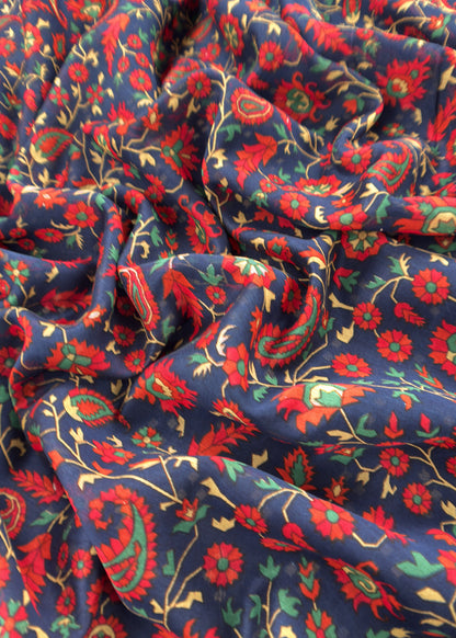 Blue Maheshwari Silk Unstitched Suit With Bandhani And Kani Print