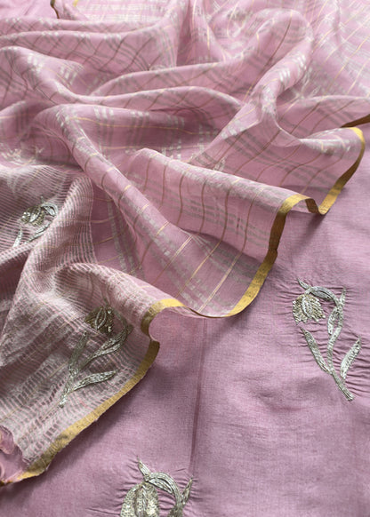 Sahiba 2025 Taffy Pink Handloom Desi Tussar Kurta With Zardosi Embroidery And Handwoven Tissue dupatta