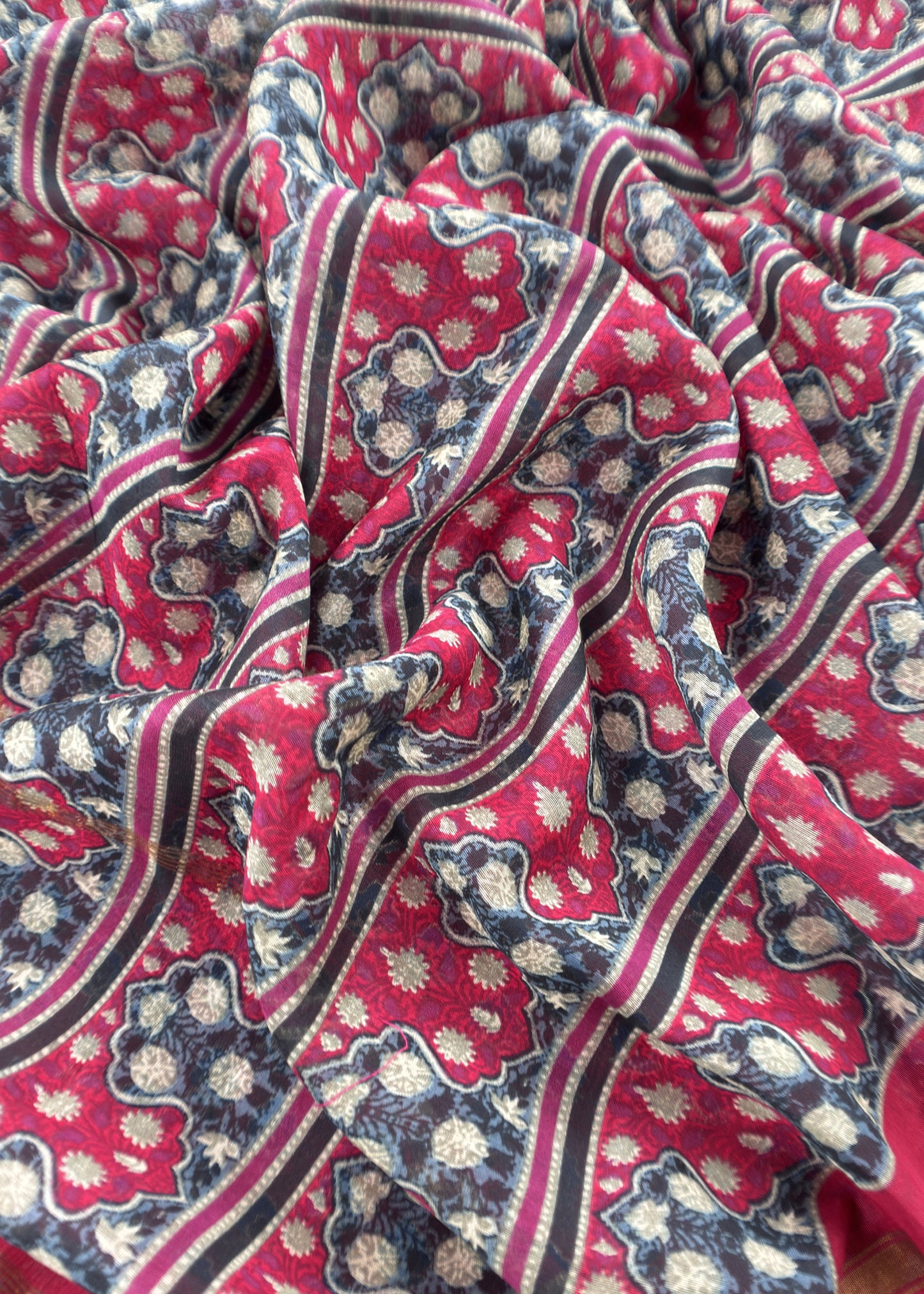 Red Ajrakh Blockprint Handloom Maheshwari Silk Suit Fabric