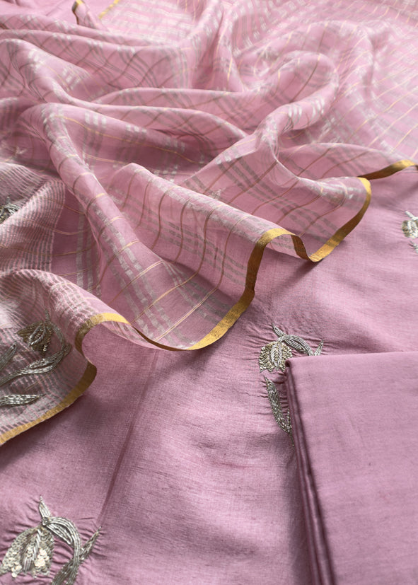 Sahiba 2025 Taffy Pink Handloom Desi Tussar Kurta With Zardosi Embroidery And Handwoven Tissue dupatta