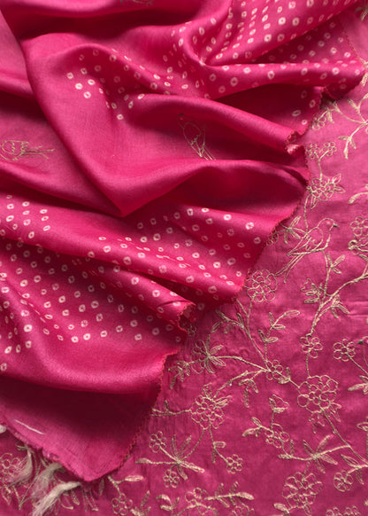 Sahiba 2025 Rani Pink Handloom Desi Tussar Kurta With Pitta Work And Bandhani Dupatta