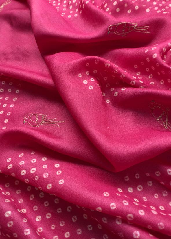 Sahiba 2025 Rani Pink Handloom Desi Tussar Kurta With Pitta Work And Bandhani Dupatta
